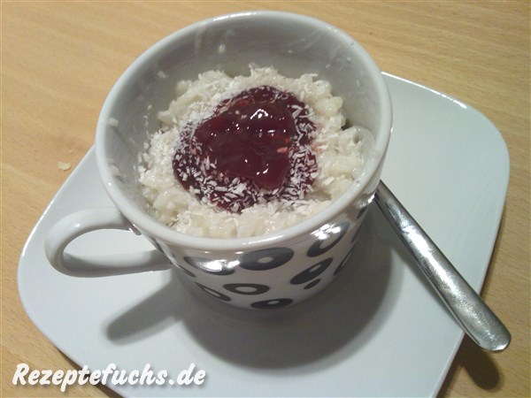 Kokosmilchreis mit Himbeerfruchtaufstrich